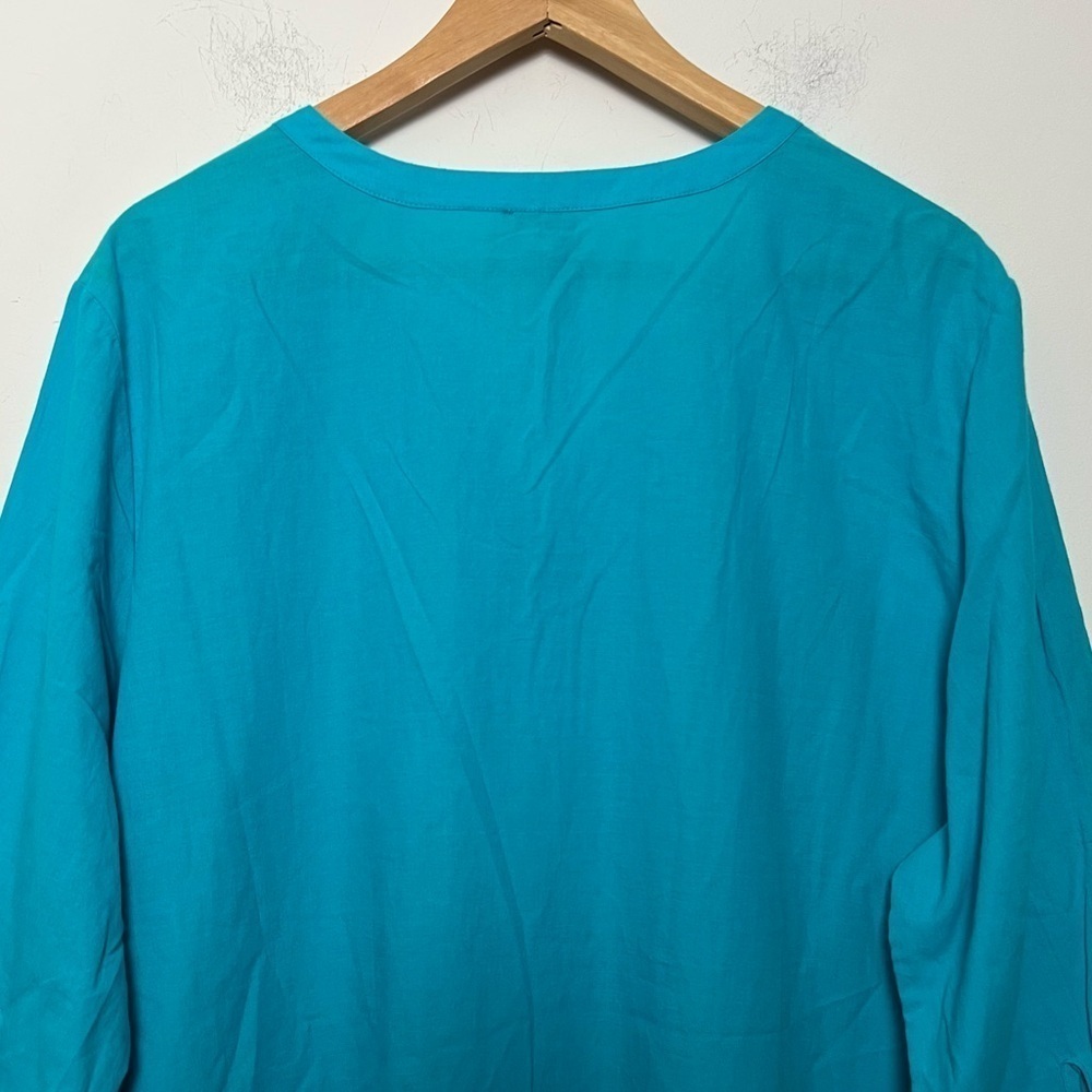 Chico's Turquoise Scalloped Embroidery Lace Cotton Tunic Top Classic Chic NEW - Picture 10 of 14